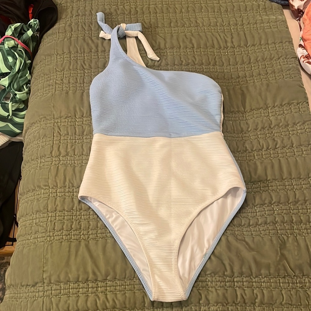 Blue and white swimsuit